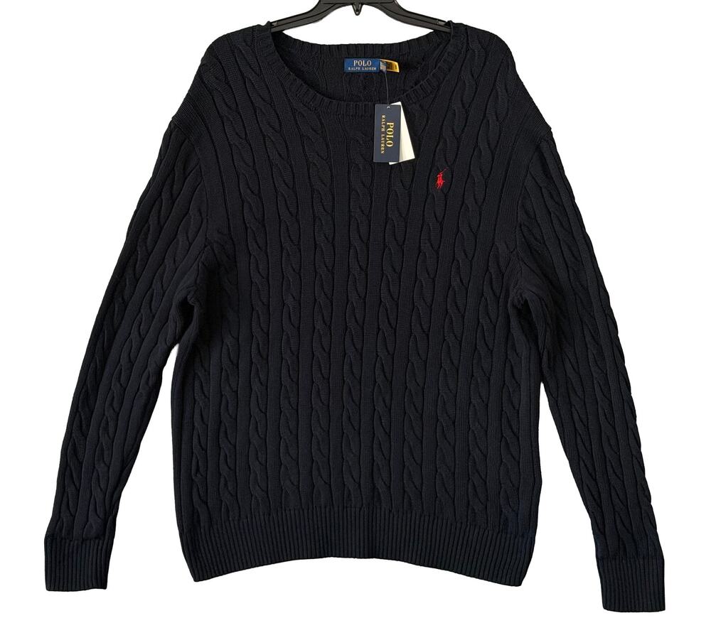 Polo Ralph Lauren Cable-Knit Sweater Men's 2XB Big & Tall Cotton Dark Blue NWT
